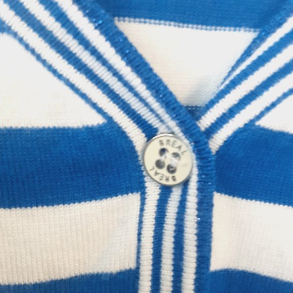 Belldini Striped Cardigan, V-neck, 3/4 Sleeve, Royal Blue & White | Medium - Picture 6 of 14